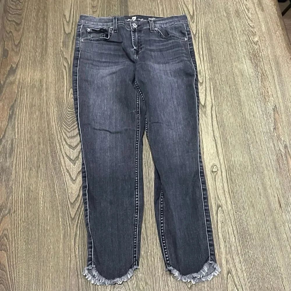 7 For All Mankind Gwenevere Ankle Jeans Mid Rise Fringe Hem Denim Blue Size 30